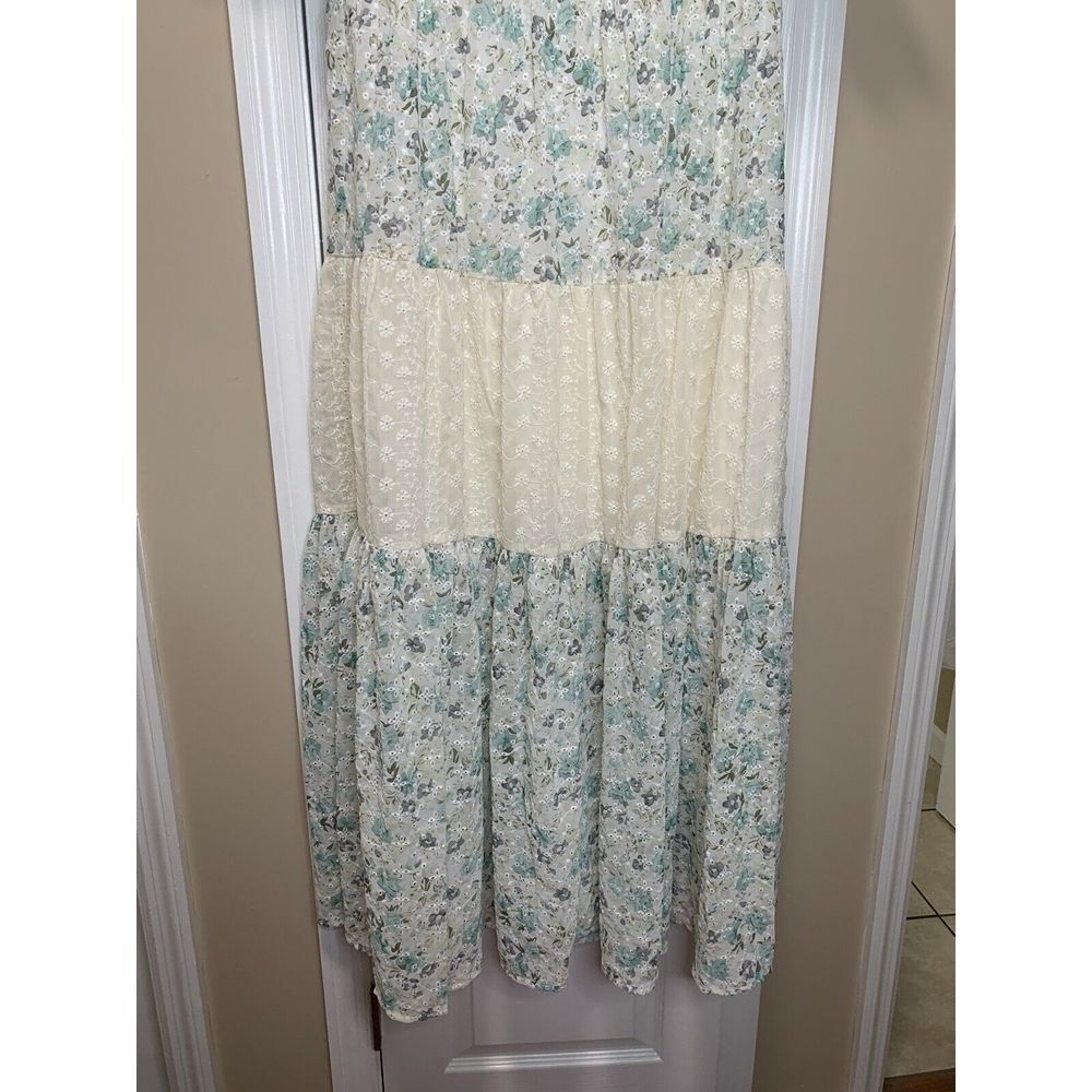 ASOS Women's 10 Eyelet Tiered Midi Tea Dress Mixed Ditsy Print Embroidered NWT - Picture 3 of 11
